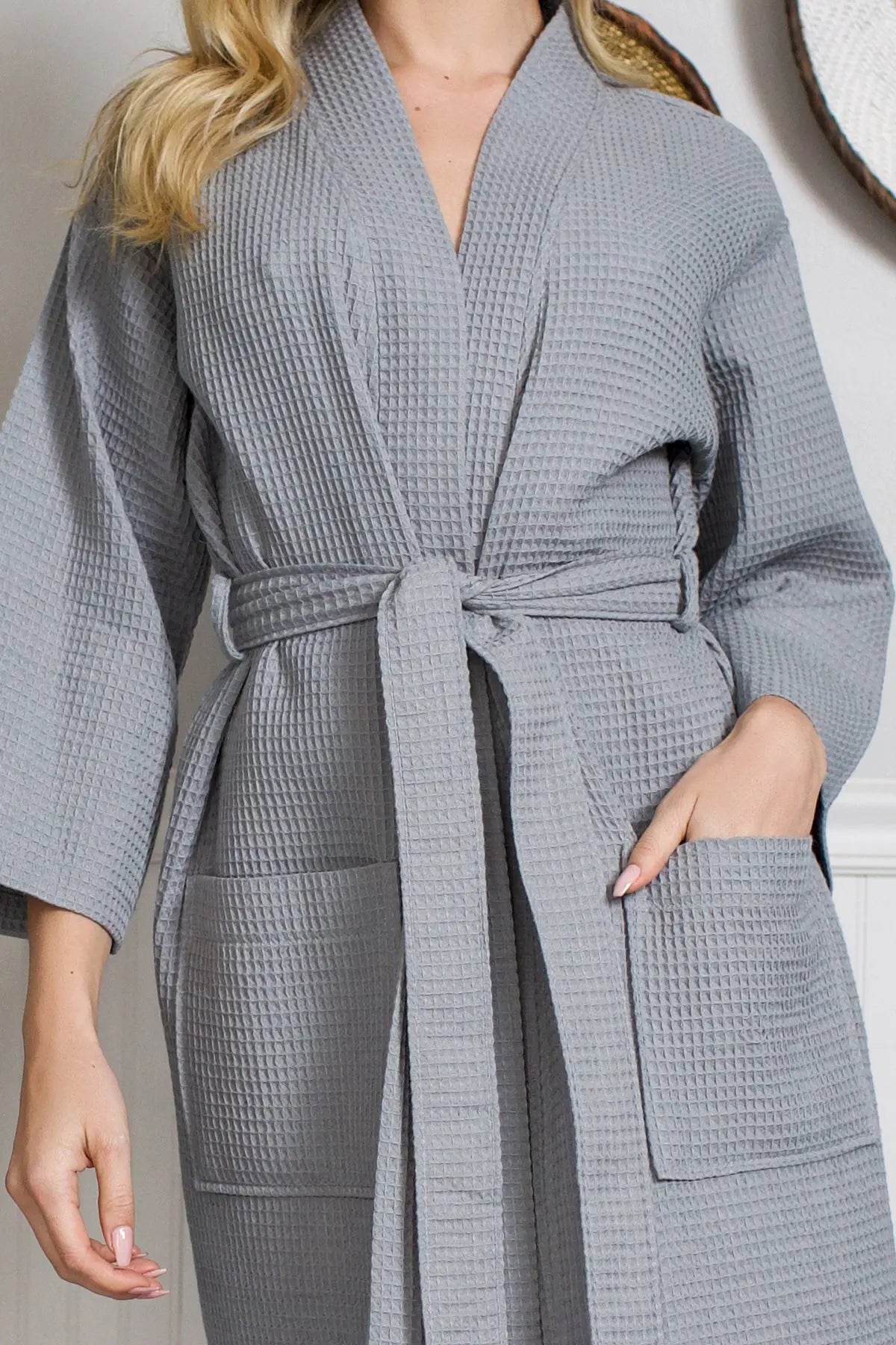 Knee-Length Waffle Robe for Women